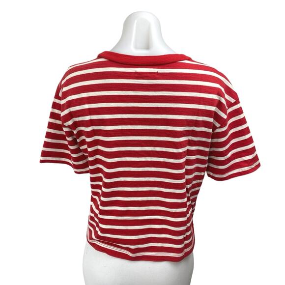 Madewell Ciao For Now Red Striped Short Sleeve Crew Neck Crop Tee T-Shirt Top S - Picture 2 of 5